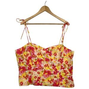 New Old Navy Bustier Cami Top Womens Extra Large Pink Yellow Floral Linen Beach